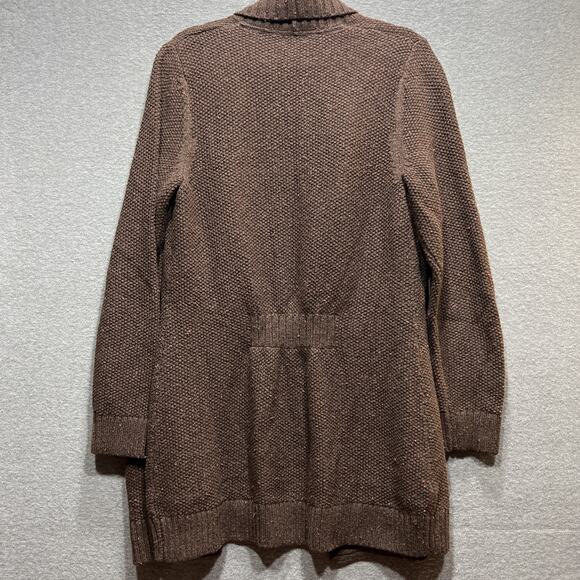 L.L. Bean Brown Chunky Knit Open Front Shawl Collar Cardigan Sweater Women Large - Picture 2 of 11